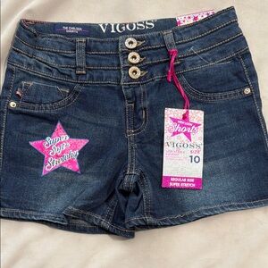 Vigoss Blue Jean Shorts with Pink Star Design
